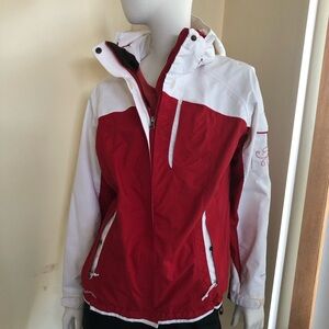 Columbia Omni-Tech waterproof breathable jacket women red and white